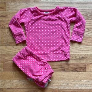 Lands’ End Girls Fleece Pink Polka Dot Footed Pajamas